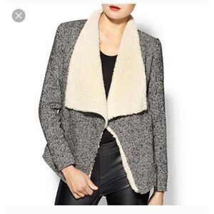 Tulle Tweed Sherpa Moto Open Front Thick Wool Shell‎ Drape Jacket Size Medium